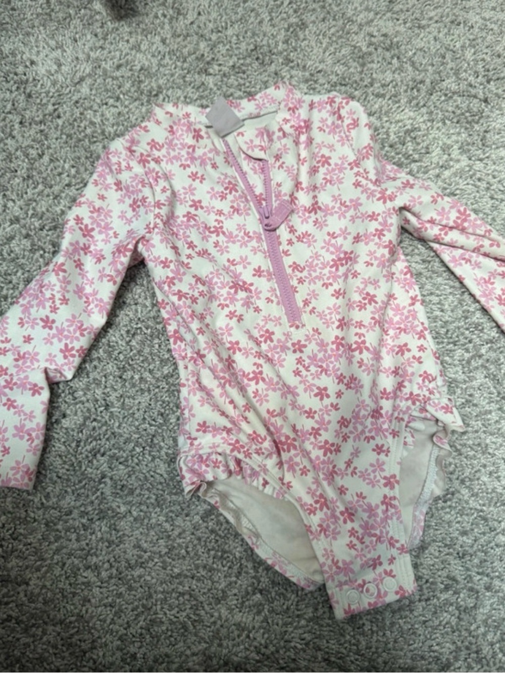 Carter's Pink and White Floral Long-Sleeve One-Piece Rashguard